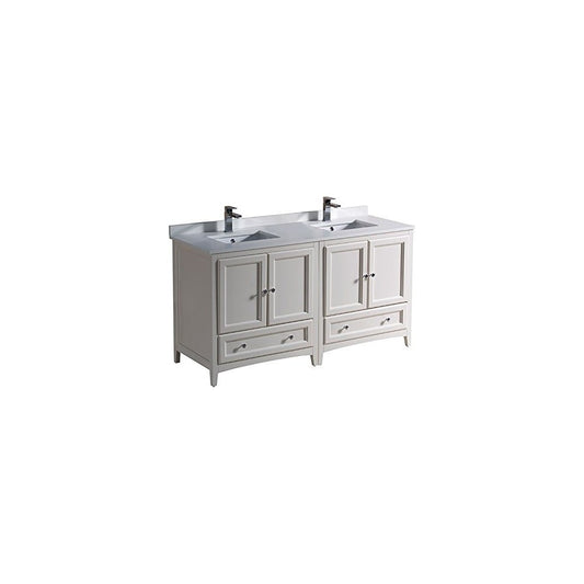 60 Antique White Traditional Dbl Sink Bathroom Cabinets, Top, Sinks