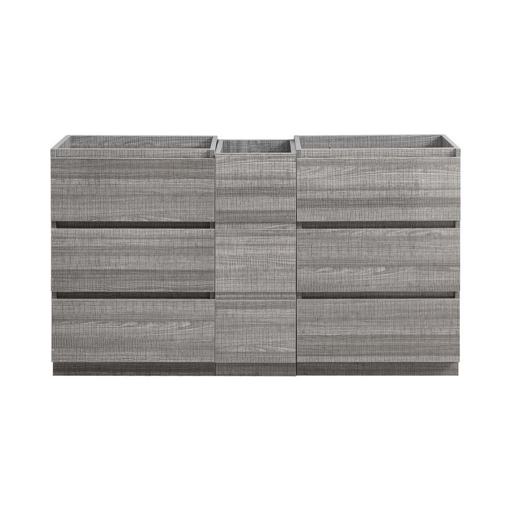 60 Ash Gray Free Standing Double Sink Modern Bathroom Cabinet, FCB93-241224HA-D