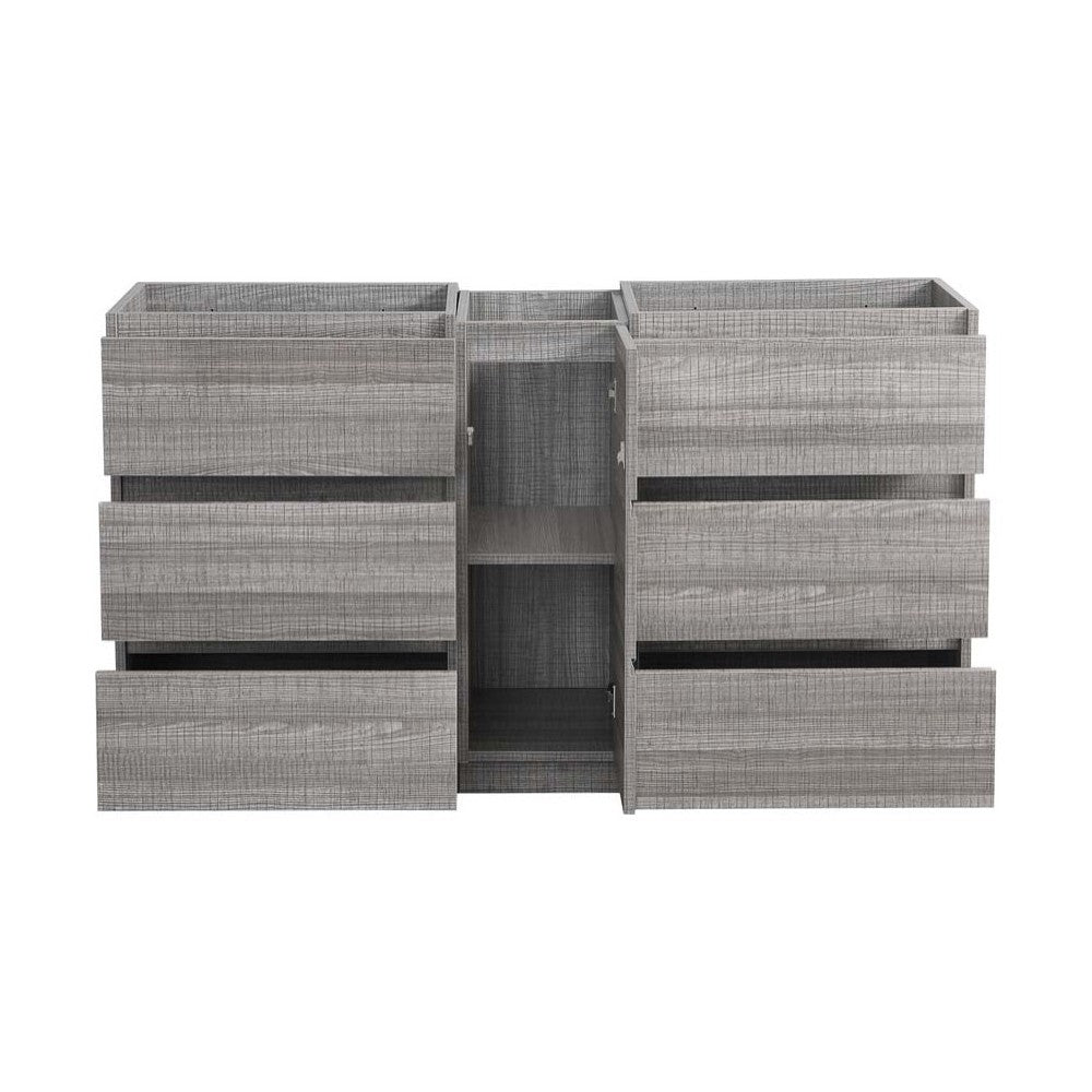 60 Ash Gray Free Standing Double Sink Modern Bathroom Cabinet, FCB93-241224HA-D