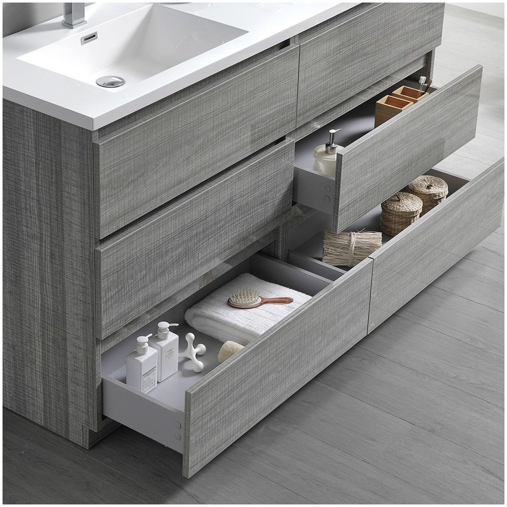 60 Ash Gray Free Standing Modern Bathroom Cabinet w/ Integrated Double Sink