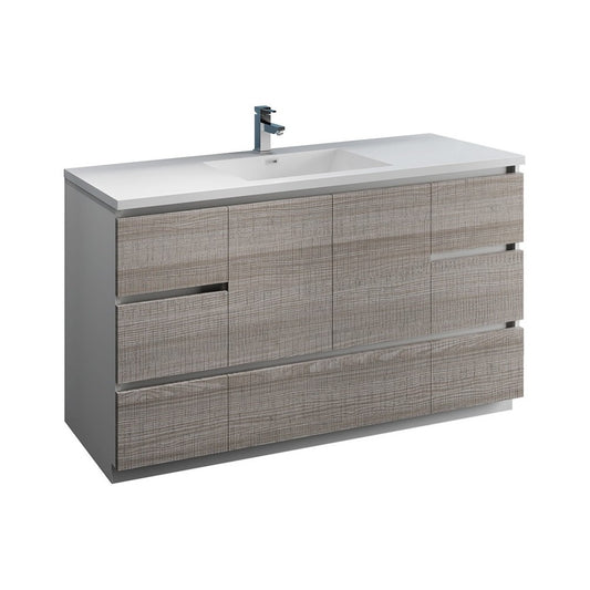 60 Ash Gray Free Standing Modern Bathroom Cabinet w/ Integrated Single Sink