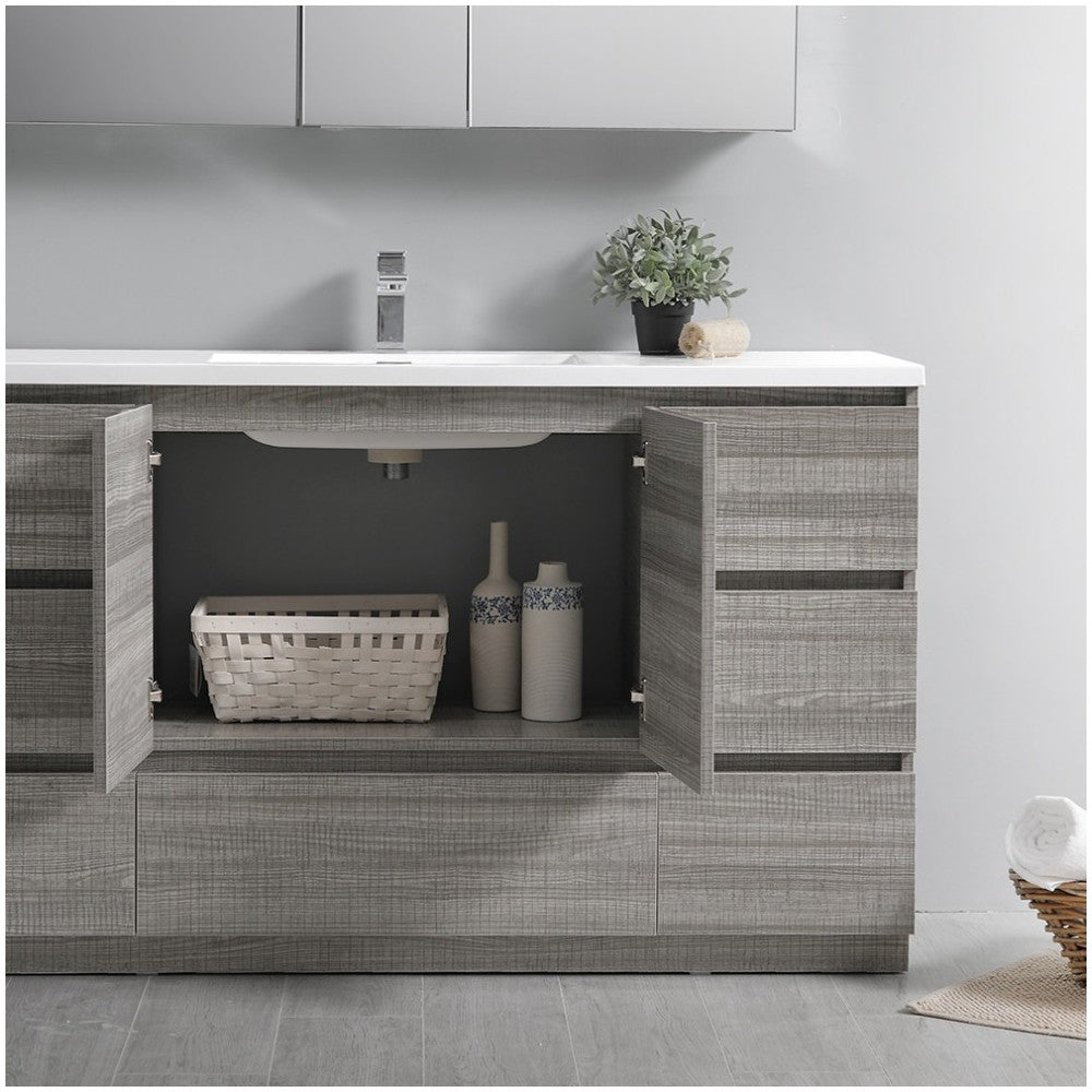 60 Ash Gray Free Standing Modern Bathroom Cabinet w/ Integrated Single Sink