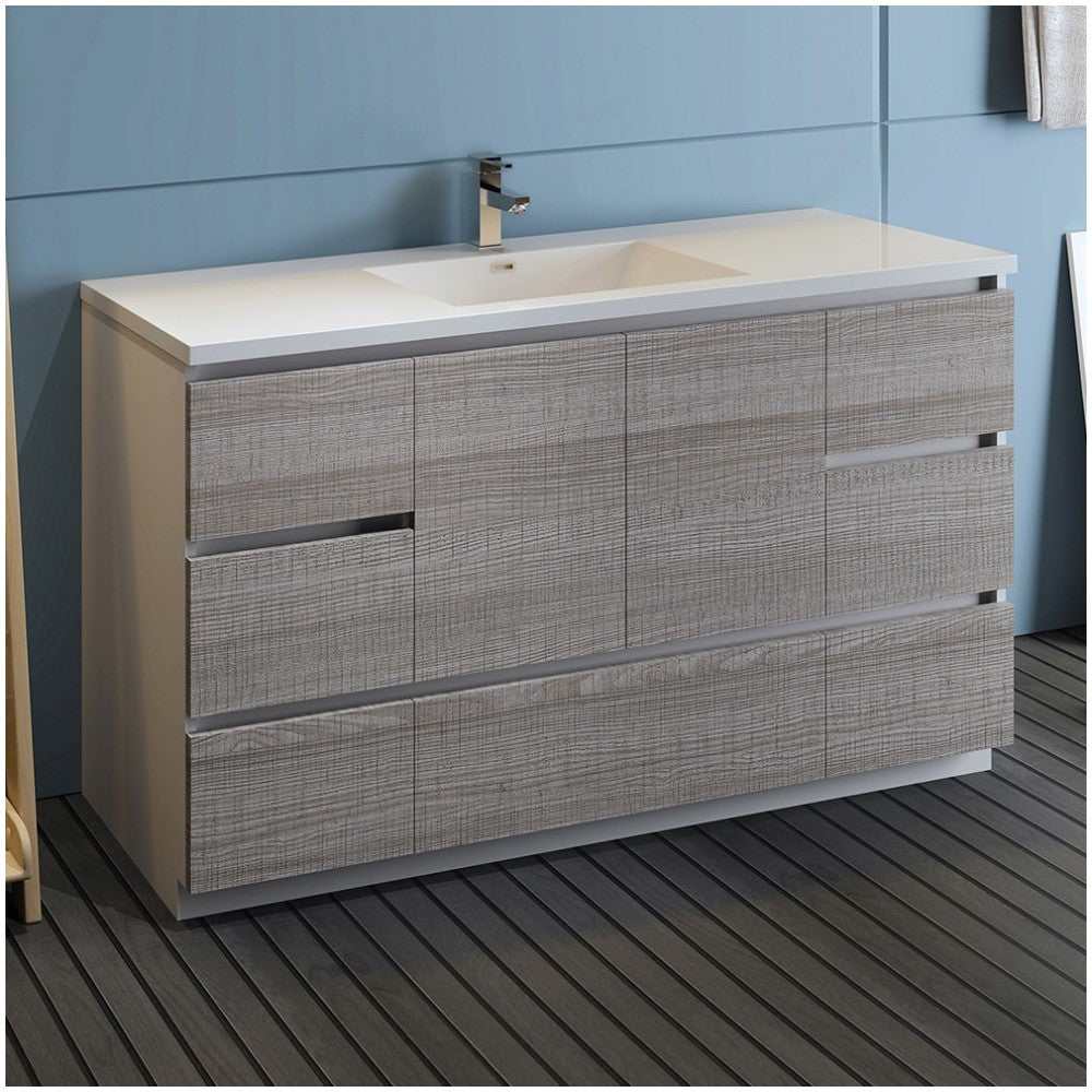 60 Ash Gray Free Standing Modern Bathroom Cabinet w/ Integrated Single Sink