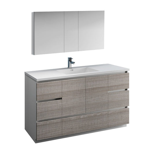 60 Ash Gray Free Standing Single Sink Modern Bathroom Vanity w/ Medicine Cabinet