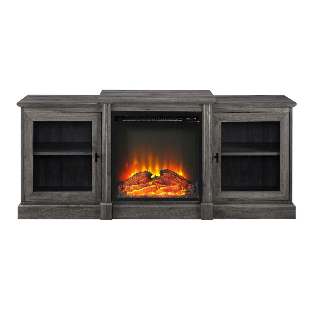 60" Classic Tiered Top Fireplace TV Console - Slate Gray