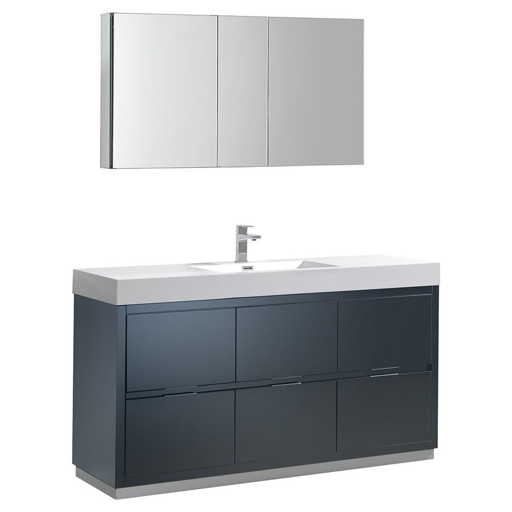60 Dark Slate Gray Free Standing Modern Bathroom Vanity w/ Medicine Cabinet