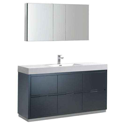 60 Dark Slate Gray Free Standing Modern Bathroom Vanity w/ Medicine Cabinet