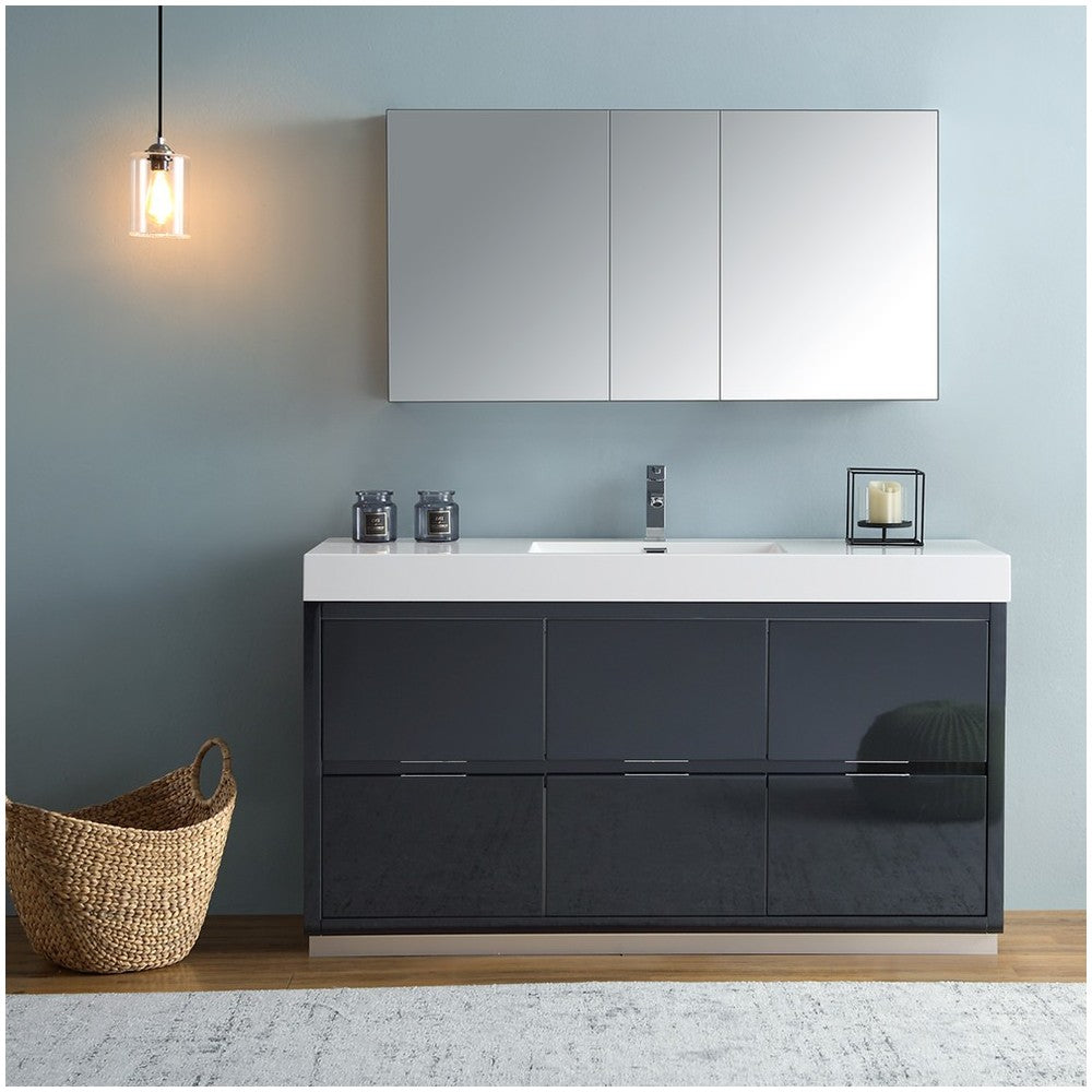 60 Dark Slate Gray Free Standing Modern Bathroom Vanity w/ Medicine Cabinet