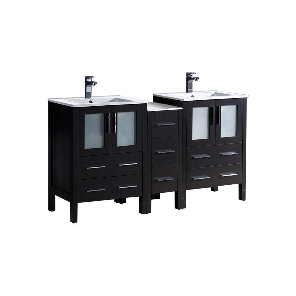 60 Espresso Double Sink Bathroom Vanity w/ Side Cabinet & Integrated Sinks