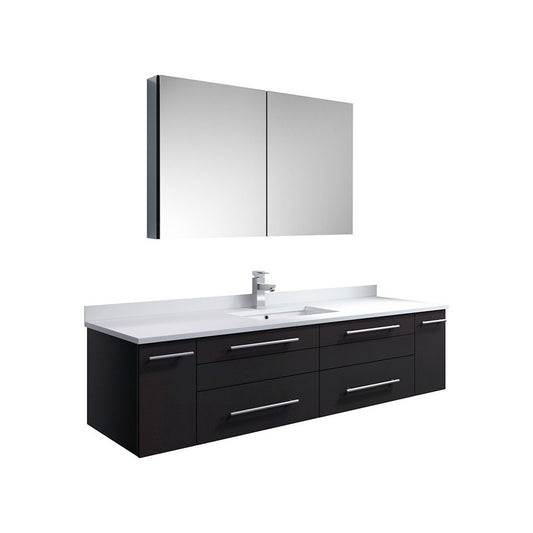 60 Espresso Wall Hung Single Undermount Sink Bathroom Vanity w/ Medicine Cabinet