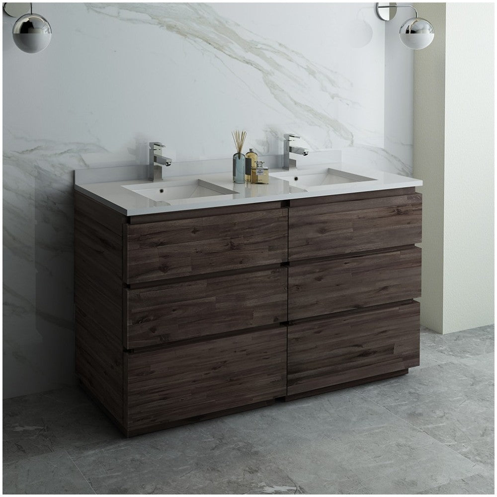 60 Floor Standing Dbl Sink Bathroom Cabinet, Top & Sinks, FCB31-3030ACA-FC-CWH-U