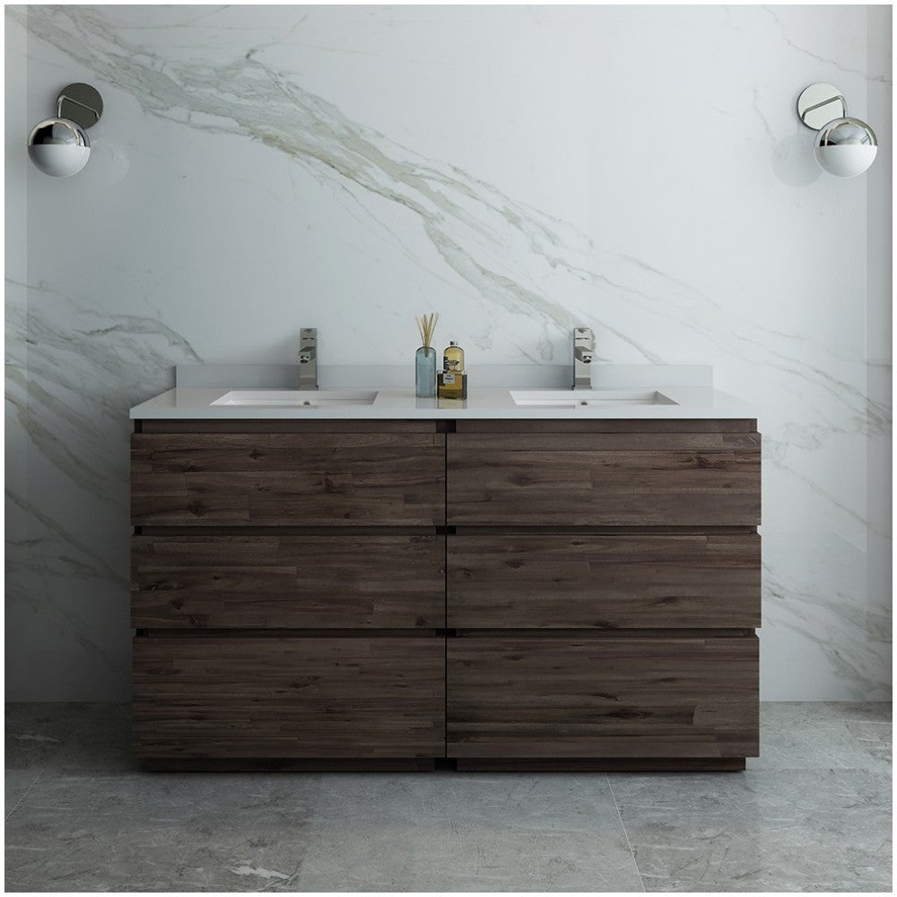 60 Floor Standing Dbl Sink Bathroom Cabinet, Top & Sinks, FCB31-3030ACA-FC-CWH-U