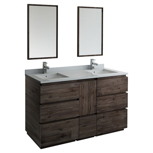 60 Floor Standing Double Sink Bathroom Vanity w/ Mirrors, FVN31-241224ACA-FC