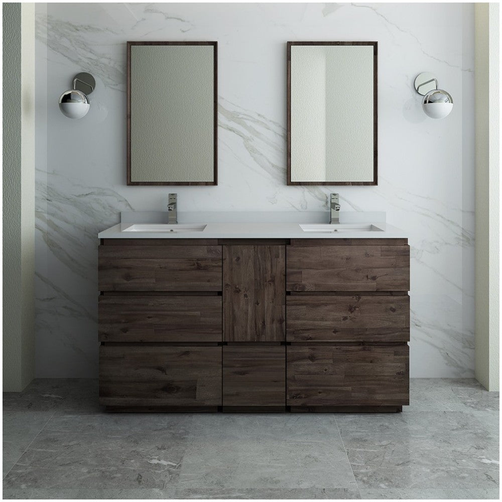 60 Floor Standing Double Sink Bathroom Vanity w/ Mirrors, FVN31-241224ACA-FC