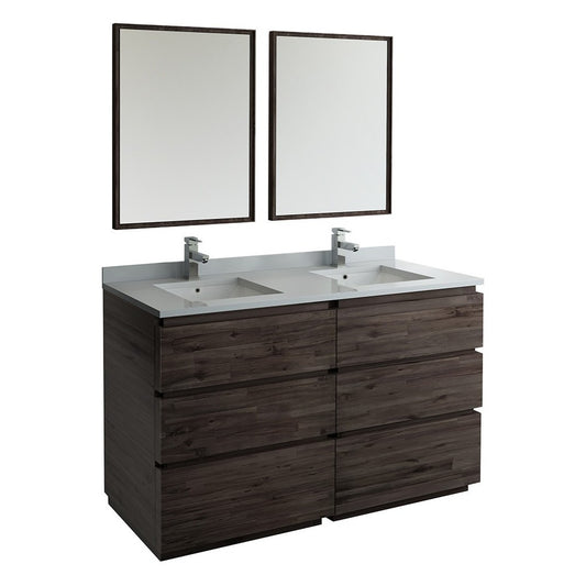 60 Floor Standing Double Sink Bathroom Vanity w/ Mirrors, FVN31-3030ACA-FC