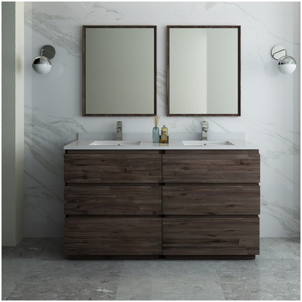 60 Floor Standing Double Sink Bathroom Vanity w/ Mirrors, FVN31-3030ACA-FC