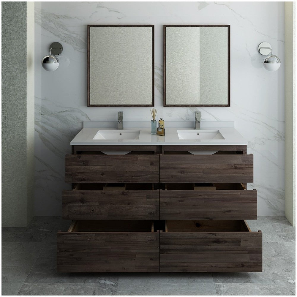 60 Floor Standing Double Sink Bathroom Vanity w/ Mirrors, FVN31-3030ACA-FC