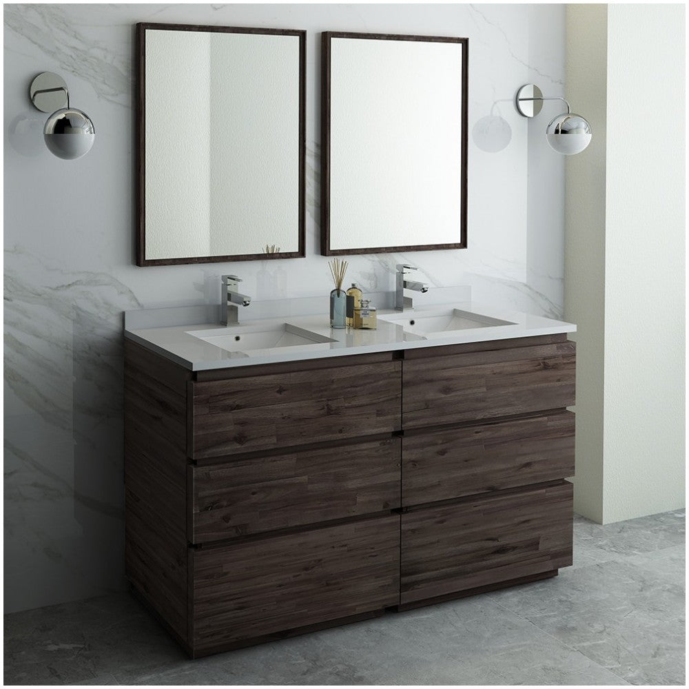 60 Floor Standing Double Sink Bathroom Vanity w/ Mirrors, FVN31-3030ACA-FC