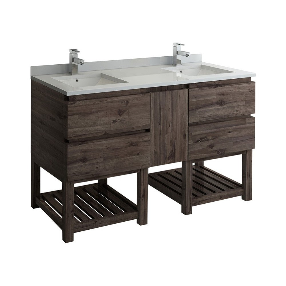 60 Floor Standing Open Bottom Dbl Sink Bathroom Cabinet, Top, Sinks, Wood