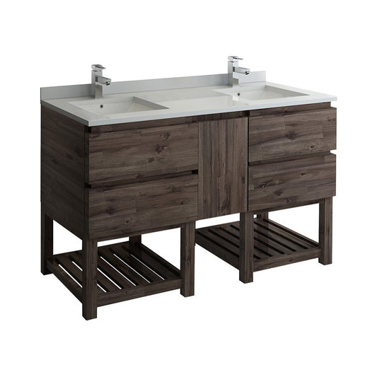 60 Floor Standing Open Bottom Dbl Sink Bathroom Cabinet, Top, Sinks, Wood