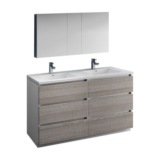 60 Gray Free Standing Dbl Sink Bathroom Vanity, Medicine Cabinet, FVN93-3030HA-D