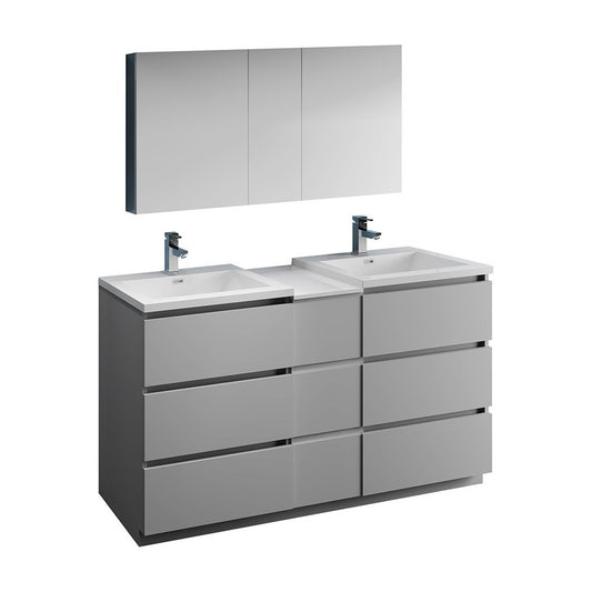 60 Gray Free Standing Dbl Sink Bathroom Vanity, Medicine Cabinet