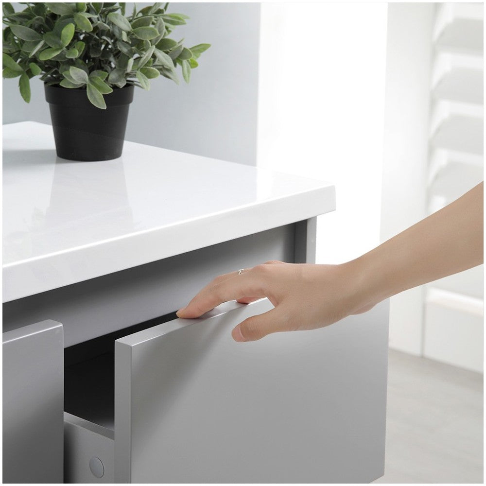 60 Gray Free Standing Double Sink Modern Bathroom Cabinet w/ Integrated Sinks
