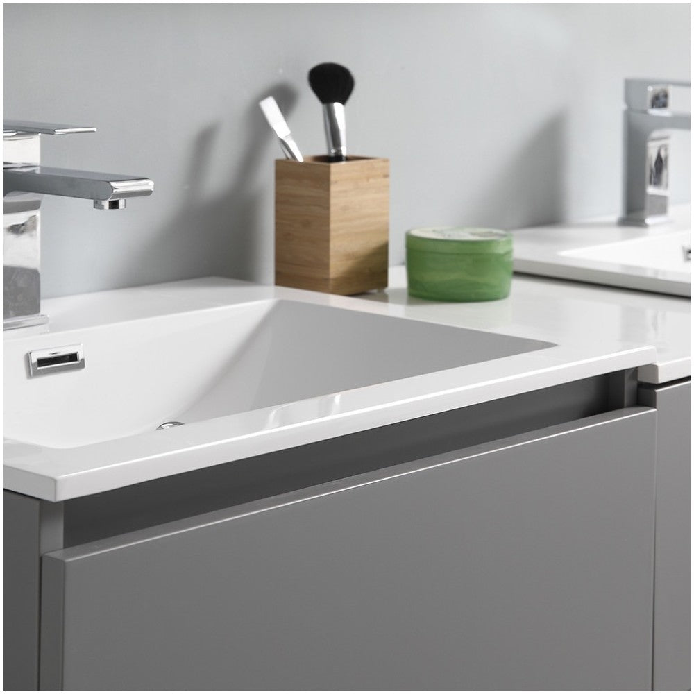 60 Gray Free Standing Double Sink Modern Bathroom Cabinet w/ Integrated Sinks