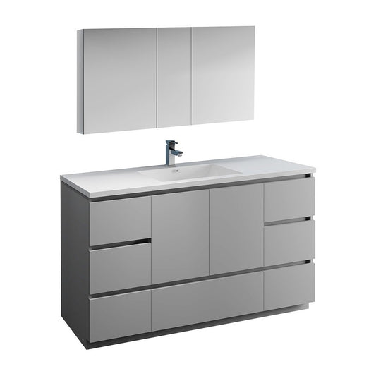 60 Gray Free Standing Single Sink Modern Bathroom Vanity w/ Medicine Cabinet
