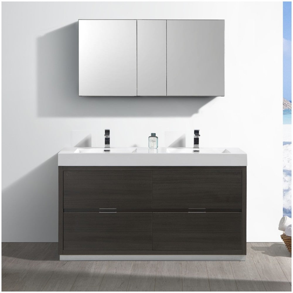 60 Gray Oak Free Standing Double Sink Modern Bathroom Vanity w/ Medicine Cabinet