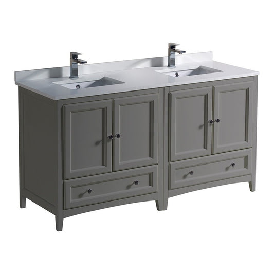 60 Gray Traditional Dbl Sink Bathroom Cabinets, Top & Sinks, FCB20-3030GR-CWH-U