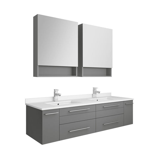 60 Gray Wall Hung Double Undermount Sink Bathroom Vanity w/ Medicine Cabinets