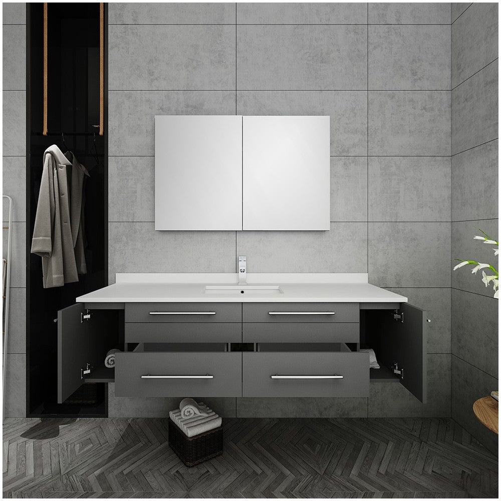 60 Gray Wall Hung Single Undermount Sink Bathroom Vanity w/ Medicine Cabinet