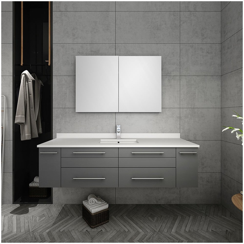 60 Gray Wall Hung Single Undermount Sink Bathroom Vanity w/ Medicine Cabinet