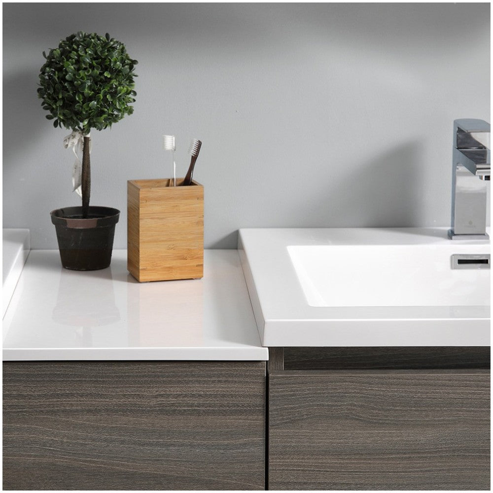 60 Gray Wood Free Standing Double Sink Bathroom Cabinet w/ Integrated Sinks