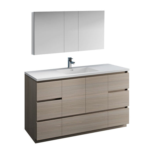 60 Gray Wood Free Standing Single Sink Bathroom Vanity w/ Medicine Cabinet