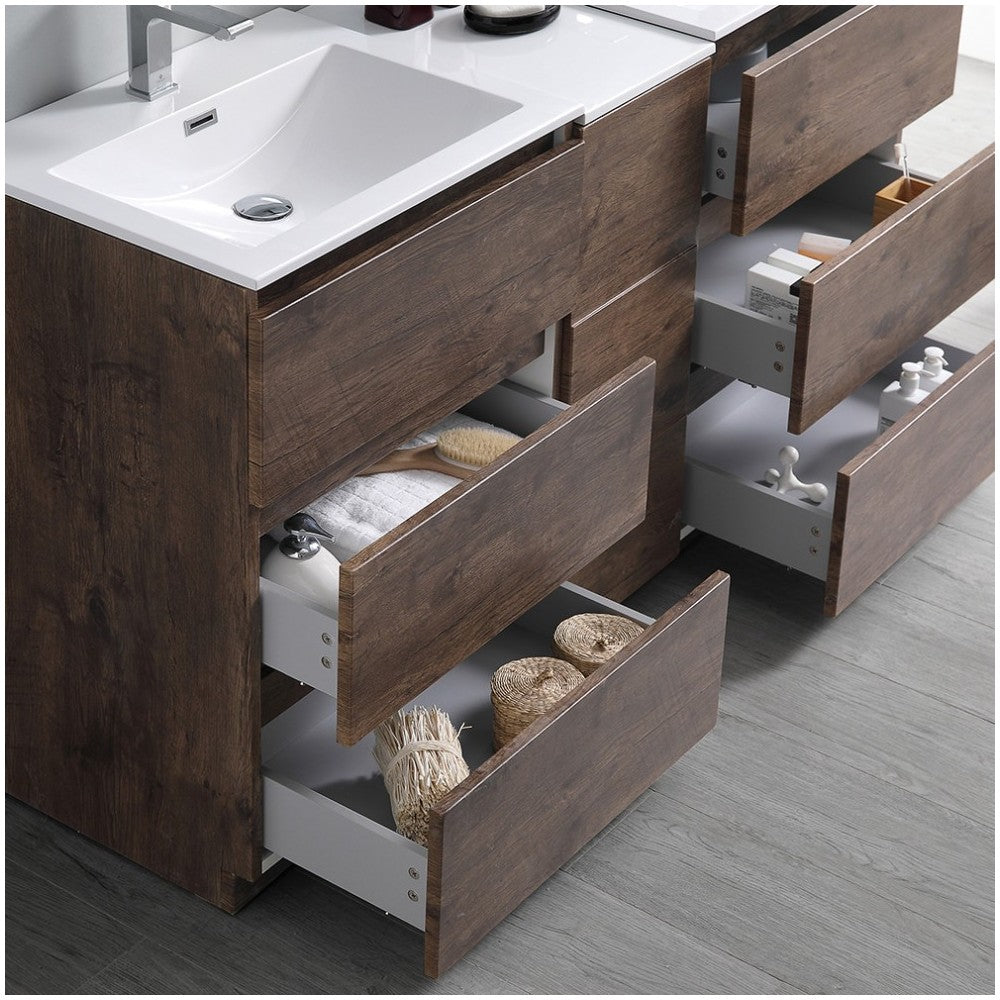 60 Rosewood Free Standing Dbl Sink Bathroom Vanity, Medicine Cabinet