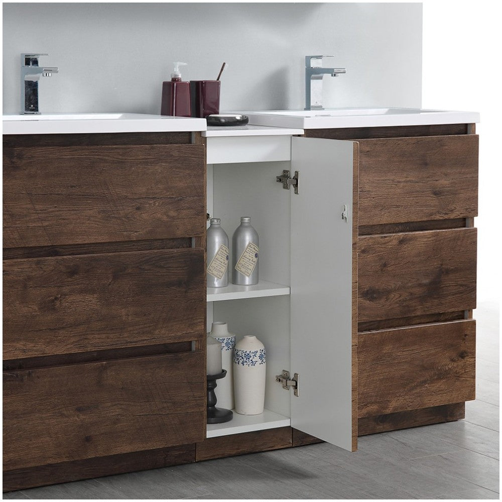 60 Rosewood Free Standing Double Sink Bathroom Cabinet w/ Integrated Sinks