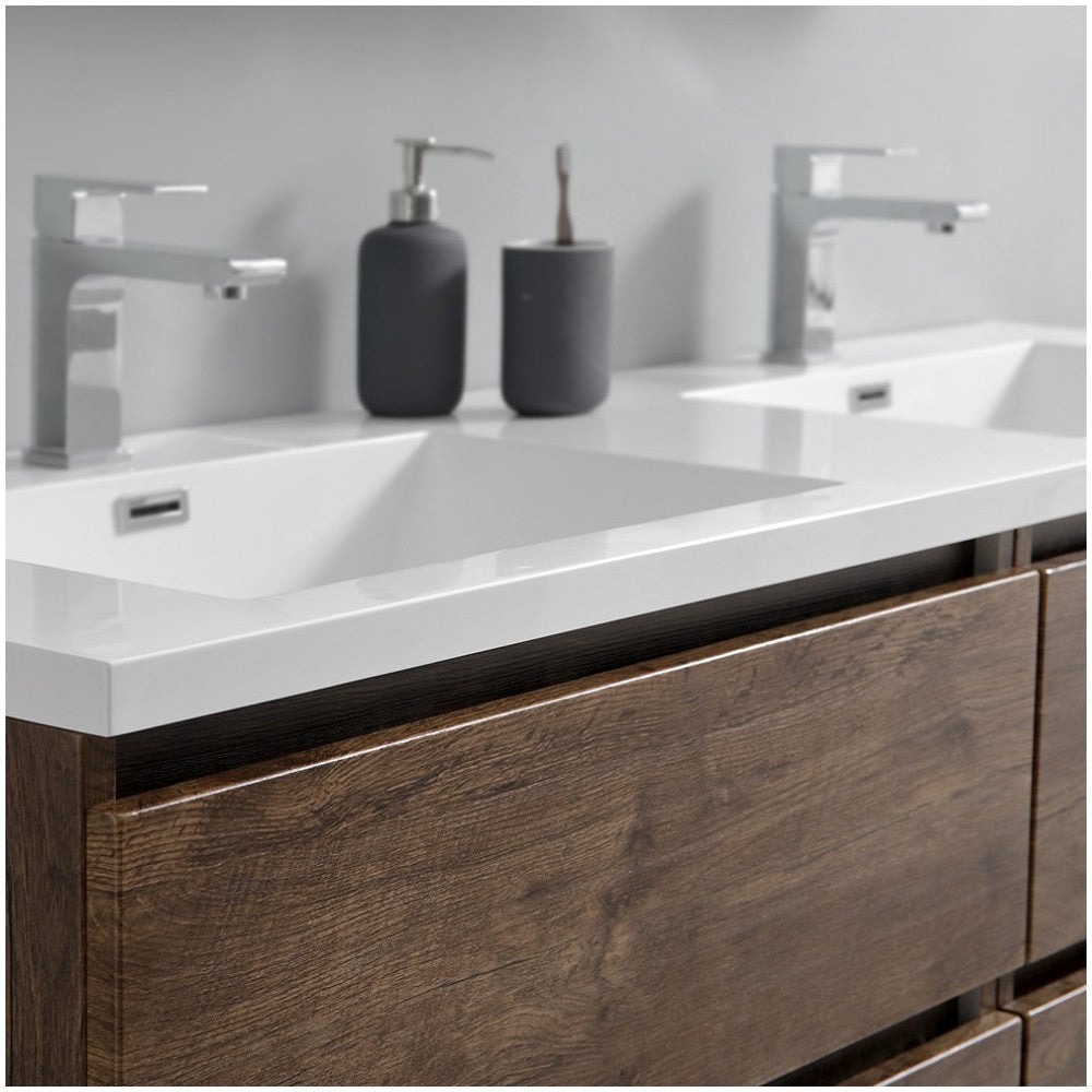 60 Rosewood Free Standing Modern Bathroom Cabinet w/ Integrated Double Sink