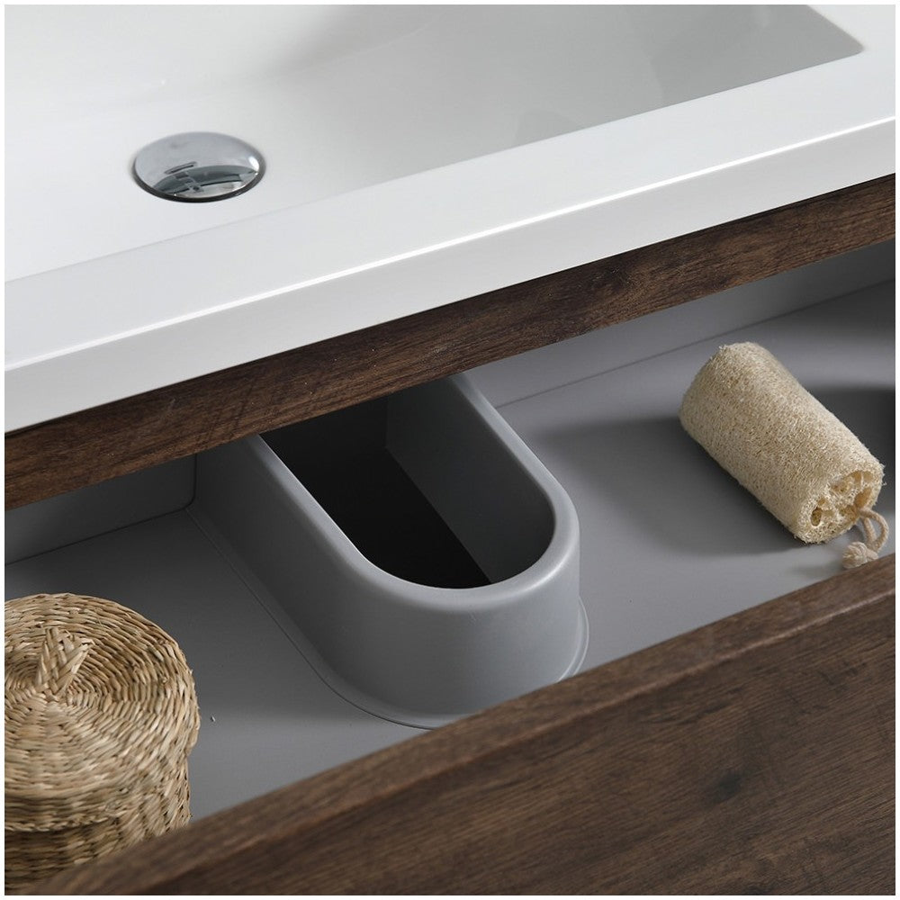60 Rosewood Free Standing Modern Bathroom Cabinet w/ Integrated Double Sink