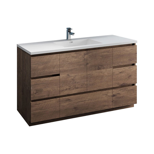 60 Rosewood Free Standing Modern Bathroom Cabinet w/ Integrated Single Sink