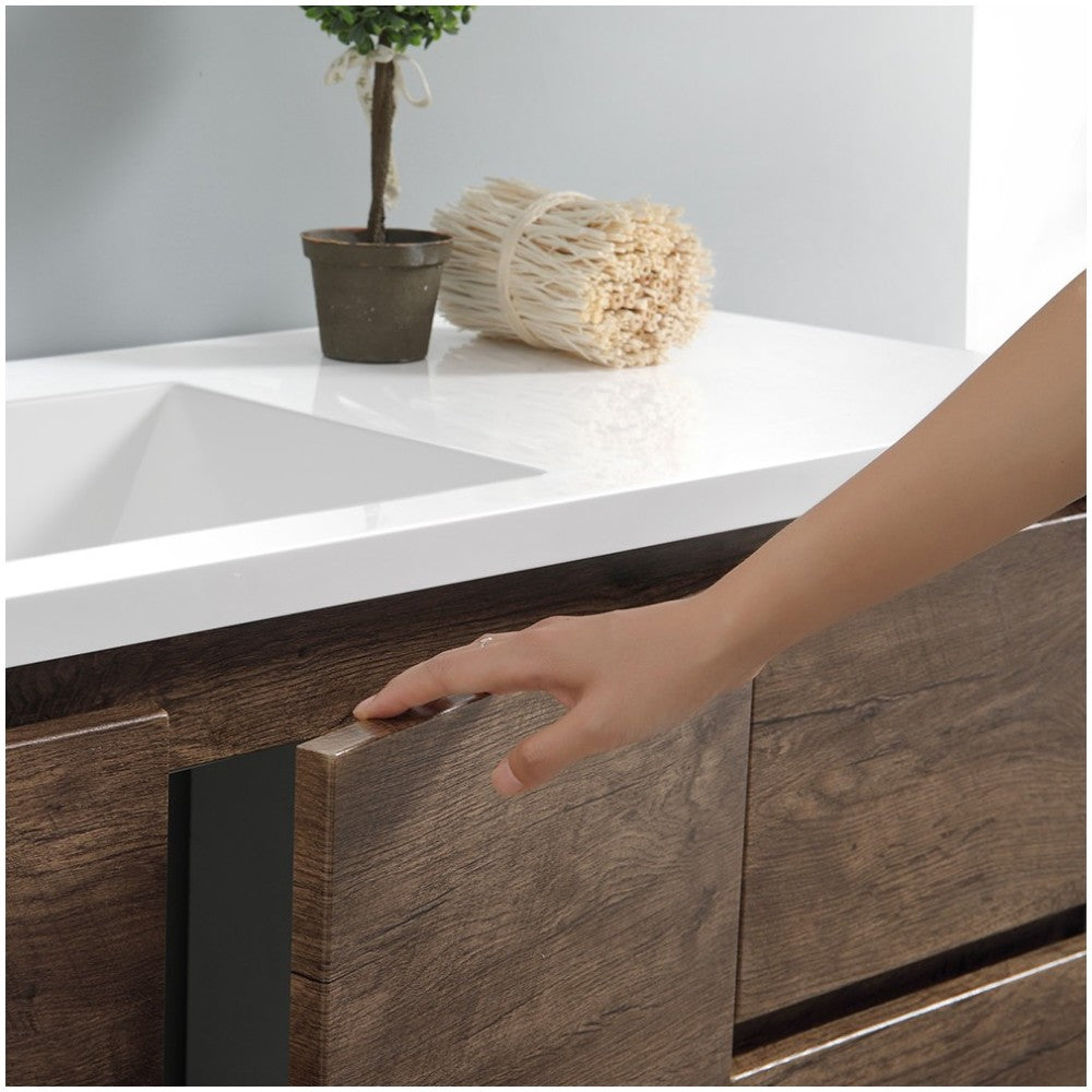 60 Rosewood Free Standing Modern Bathroom Cabinet w/ Integrated Single Sink