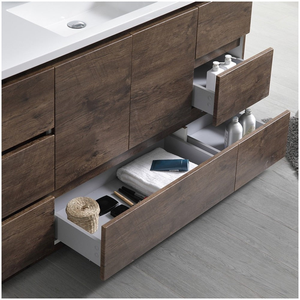 60 Rosewood Free Standing Modern Bathroom Cabinet w/ Integrated Single Sink