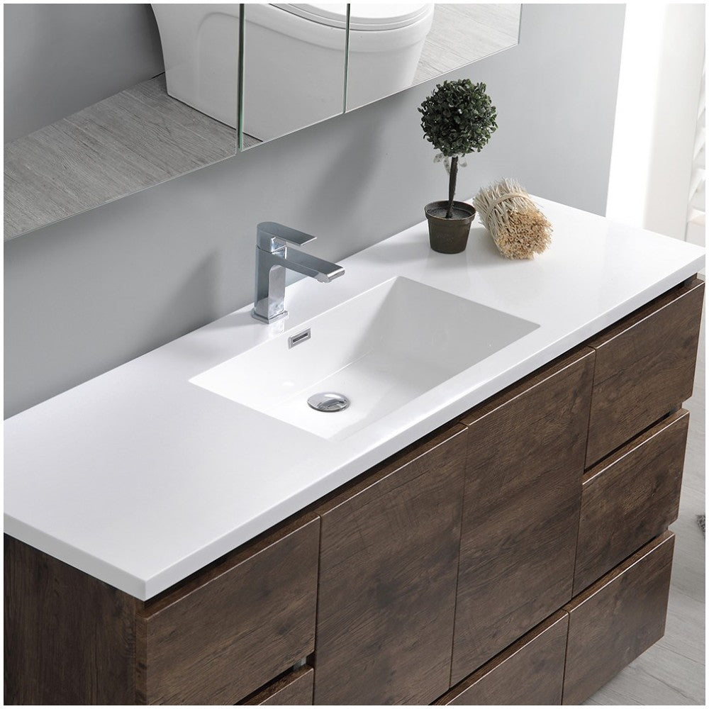 60 Rosewood Free Standing Modern Bathroom Cabinet w/ Integrated Single Sink