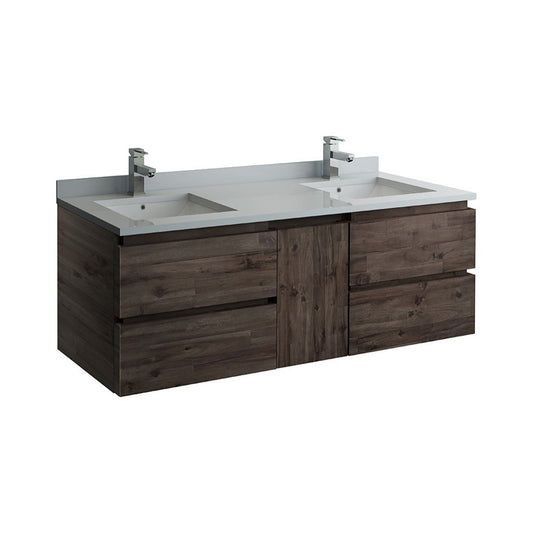 60 Wall Hung Double Sink Bathroom Cabinet w/ Top & Sinks, FCB31-241224ACA-CWH-U