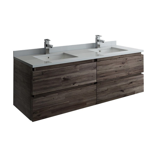 60 Wall Hung Double Sink Bathroom Cabinet w/ Top & Sinks, FCB31-3030ACA-CWH-U