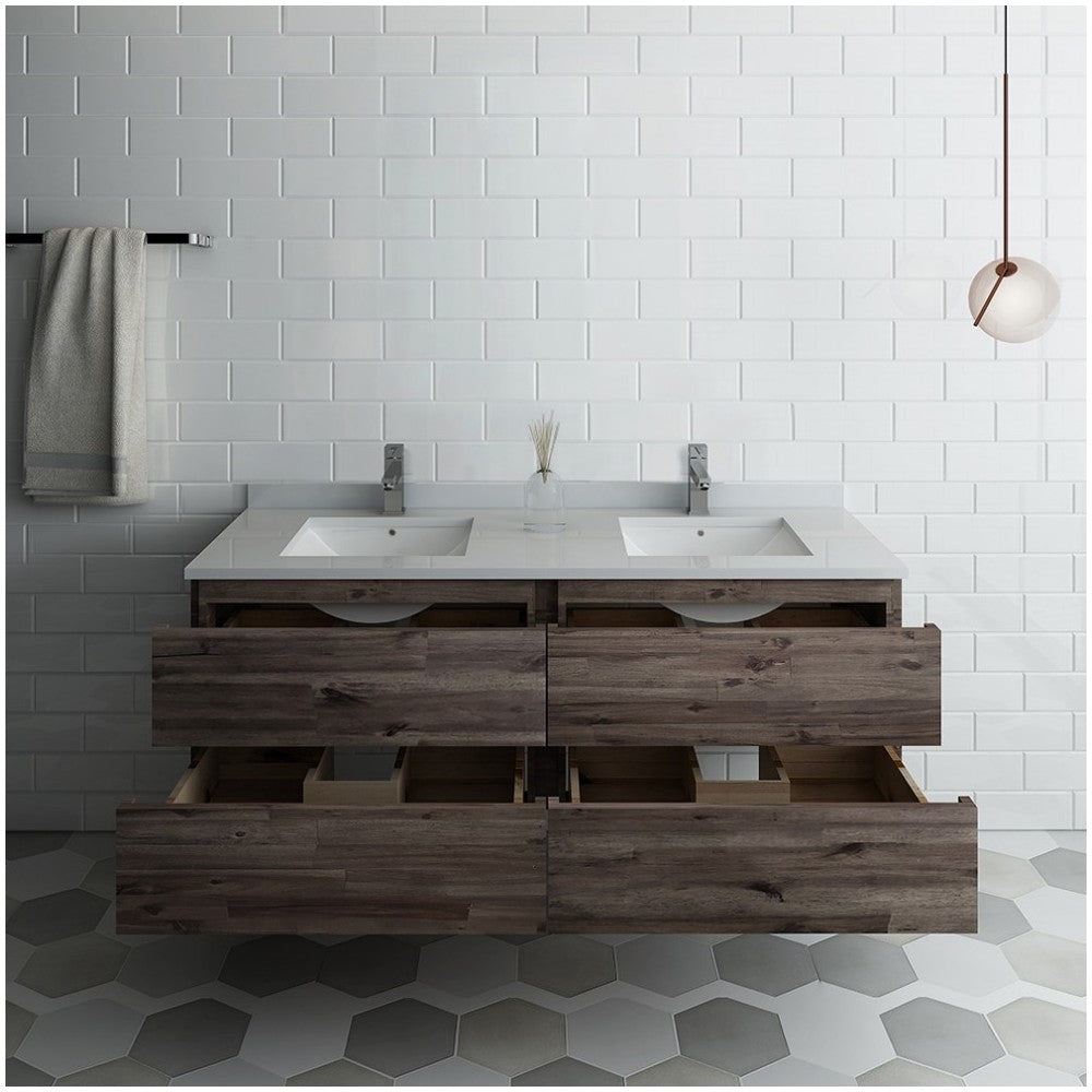 60 Wall Hung Double Sink Bathroom Cabinet w/ Top & Sinks, FCB31-3030ACA-CWH-U