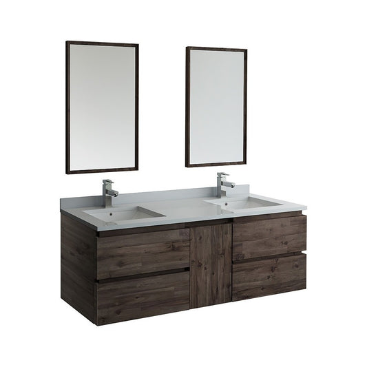 60 Wall Hung Double Sink Modern Bathroom Vanity w/ Mirrors, FVN31-241224ACA