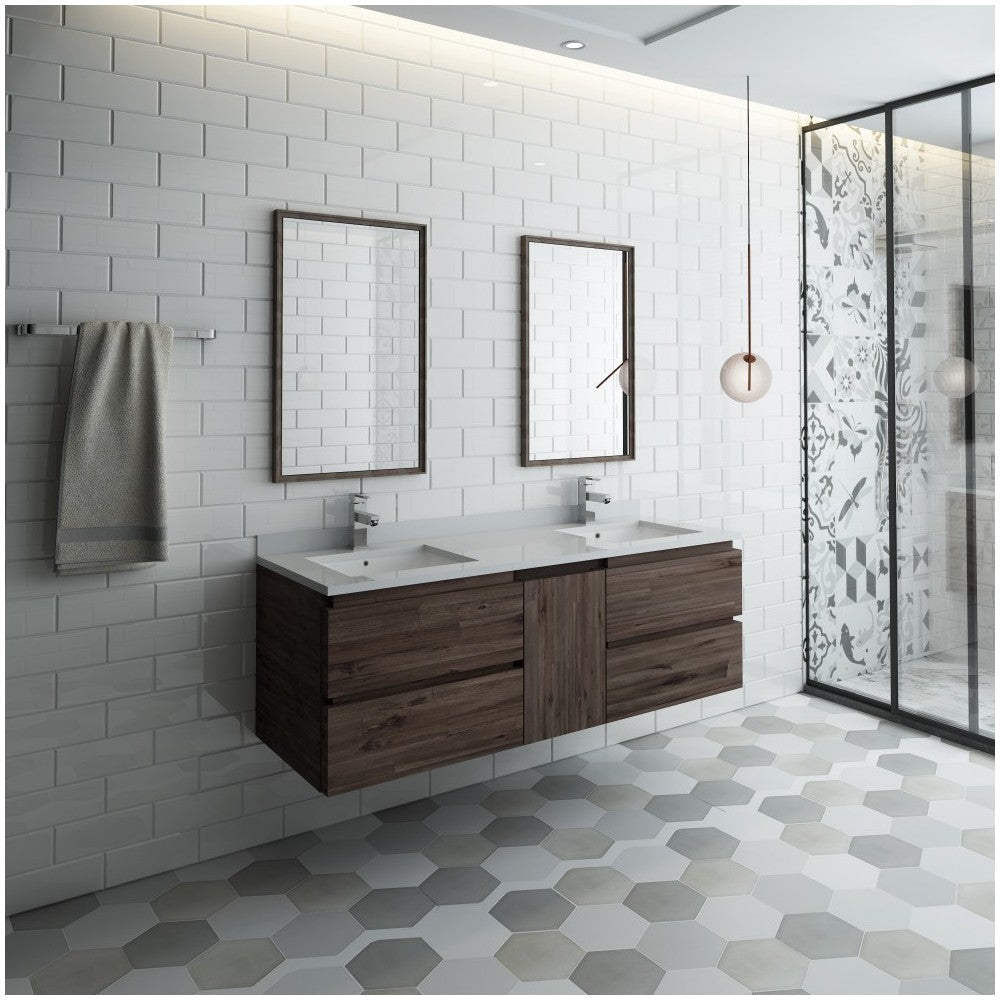 60 Wall Hung Double Sink Modern Bathroom Vanity w/ Mirrors, FVN31-241224ACA