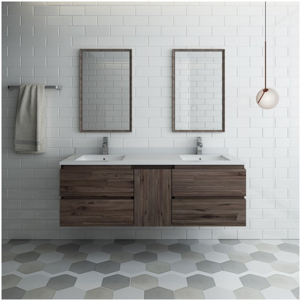 60 Wall Hung Double Sink Modern Bathroom Vanity w/ Mirrors, FVN31-241224ACA